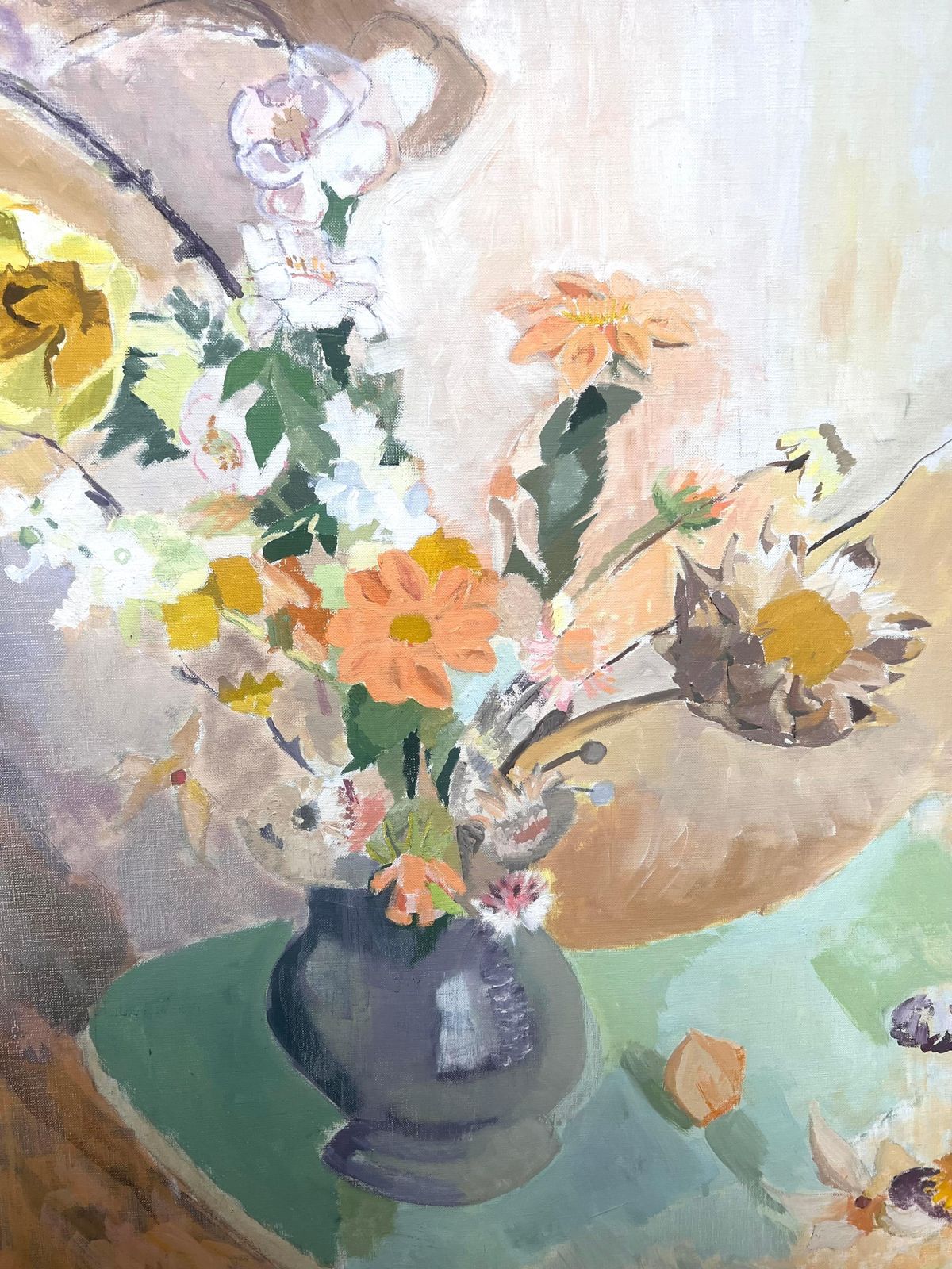 Laure Noetzin Azam (French 1929 2024)large 20th Century French Modernist Oil Painting Vase Of Flowers In Interior photo Art