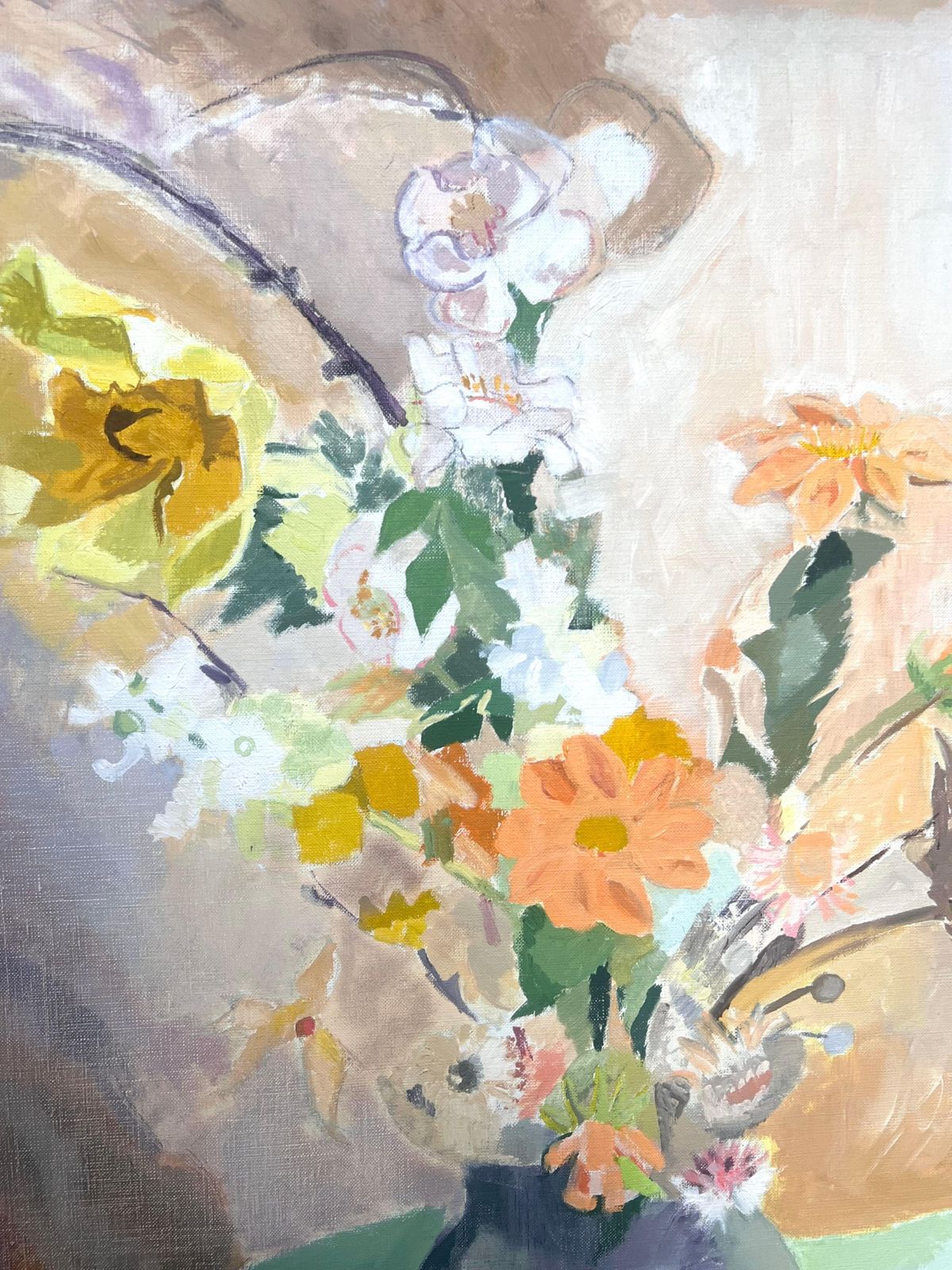 Art Laure Noetzin Azam (French 1929 2024)large 20th Century French Modernist Oil Painting Vase Of Flowers In Interior photo