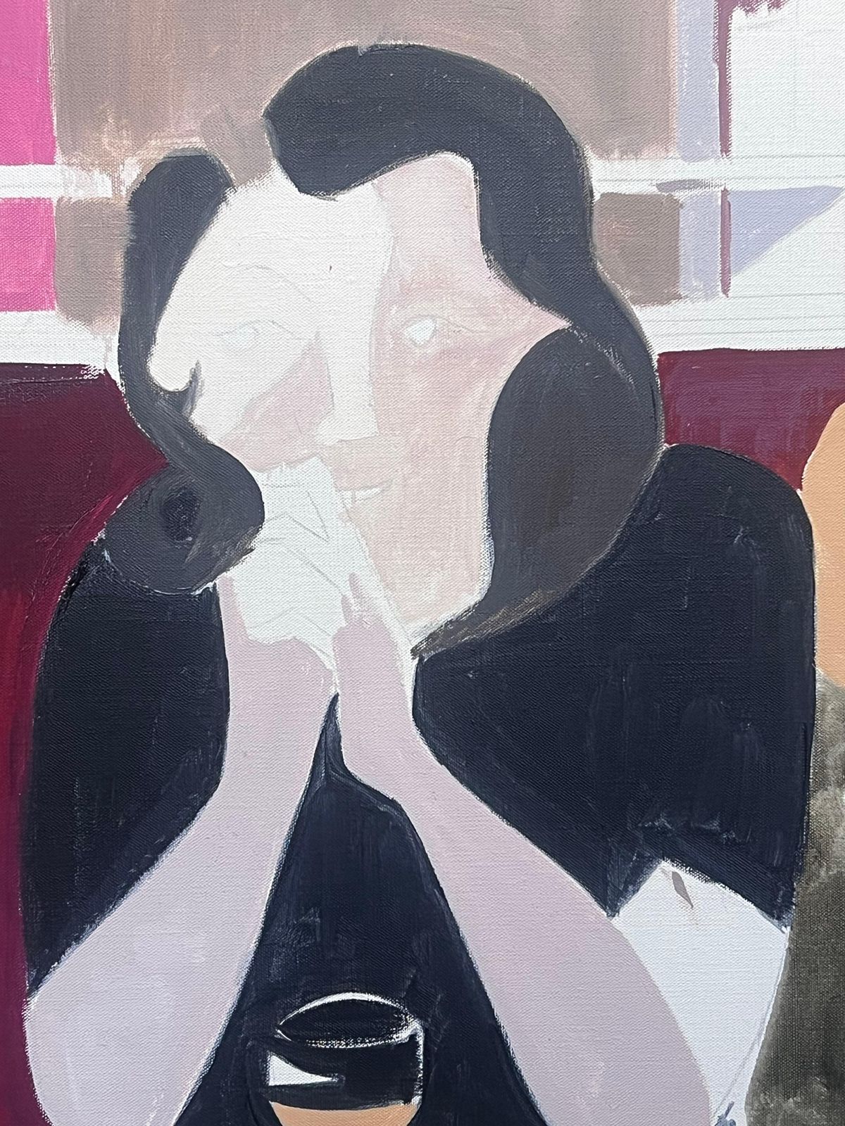 Laure Noetzin Azam (French 1929 2024)fine 20th Century French Modernist Oil Painting Girls In Bar With Drinks photo vinterior