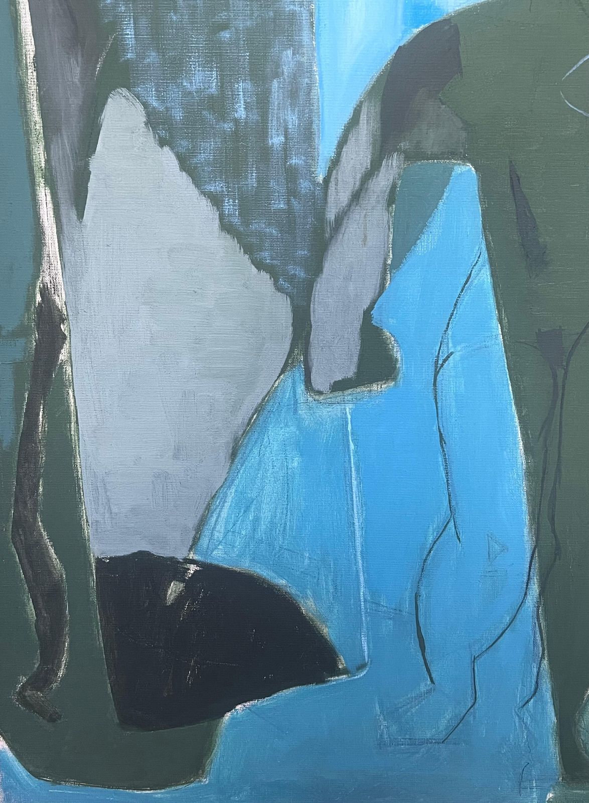 Laure Noetzin Azam (French 1929 2024)20th Century French Modernist Oil Painting Cubist Figure Grey Black And Blue photo 1527.0