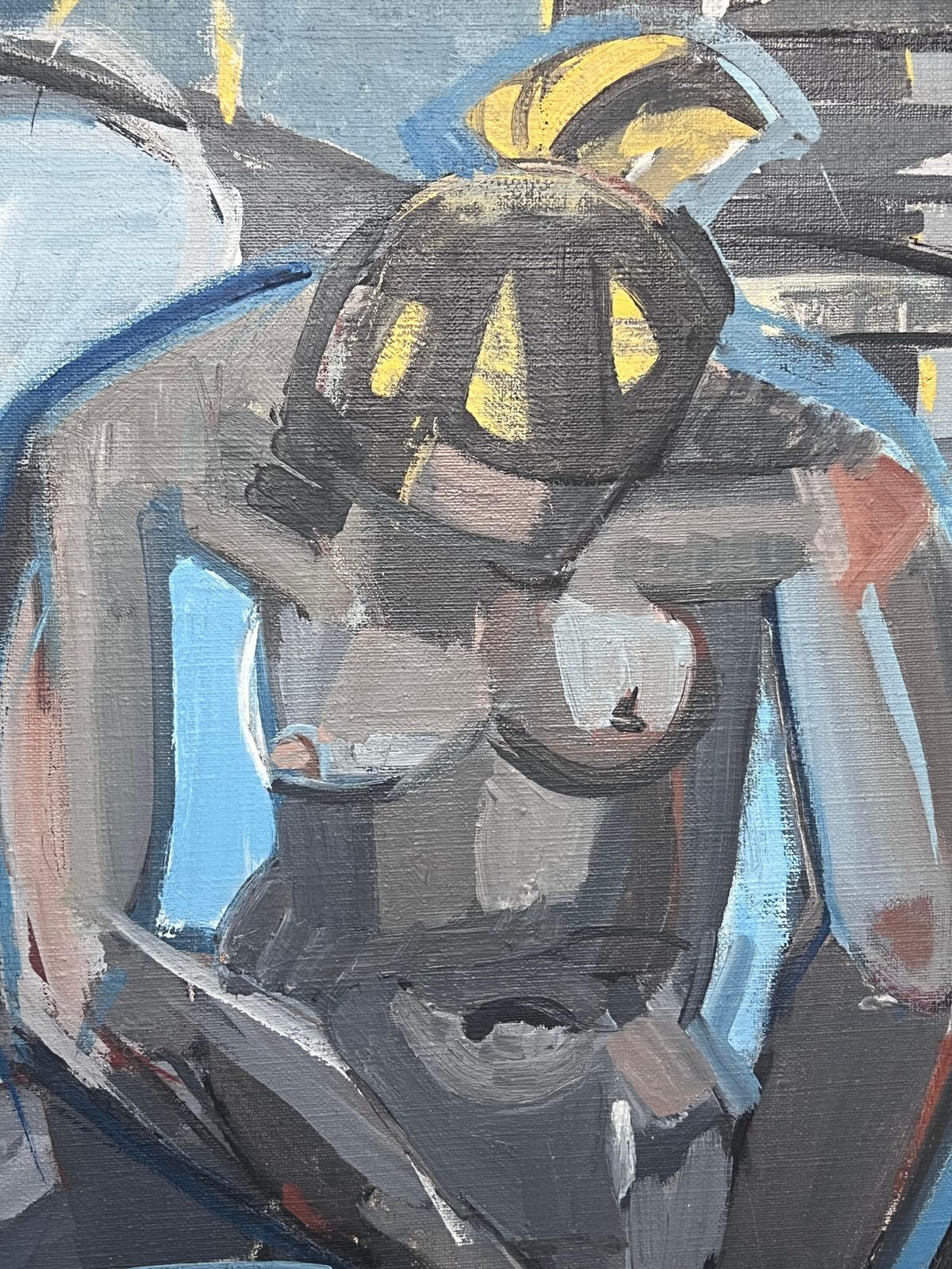 Laure Noetzin Azam (French 1929 2024)mid 20th Century French Cubist Oil Painting Female Nude Grey & Blue photo vinterior