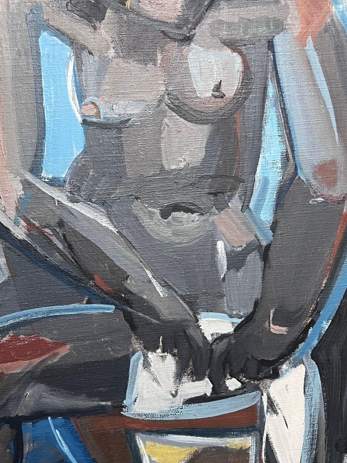 Laure Noetzin Azam (French 1929 2024)mid 20th Century French Cubist Oil Painting Female Nude Grey & Blue photo buy
