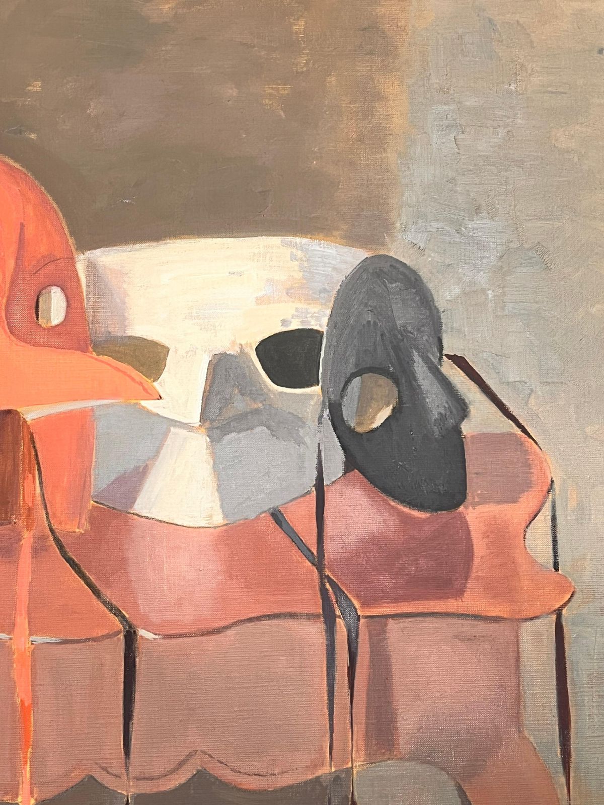 Laure Noetzin Azam (French 1929 2024)20th Century French Modernist Oil Painting Venetian Masks Still Life photo Art