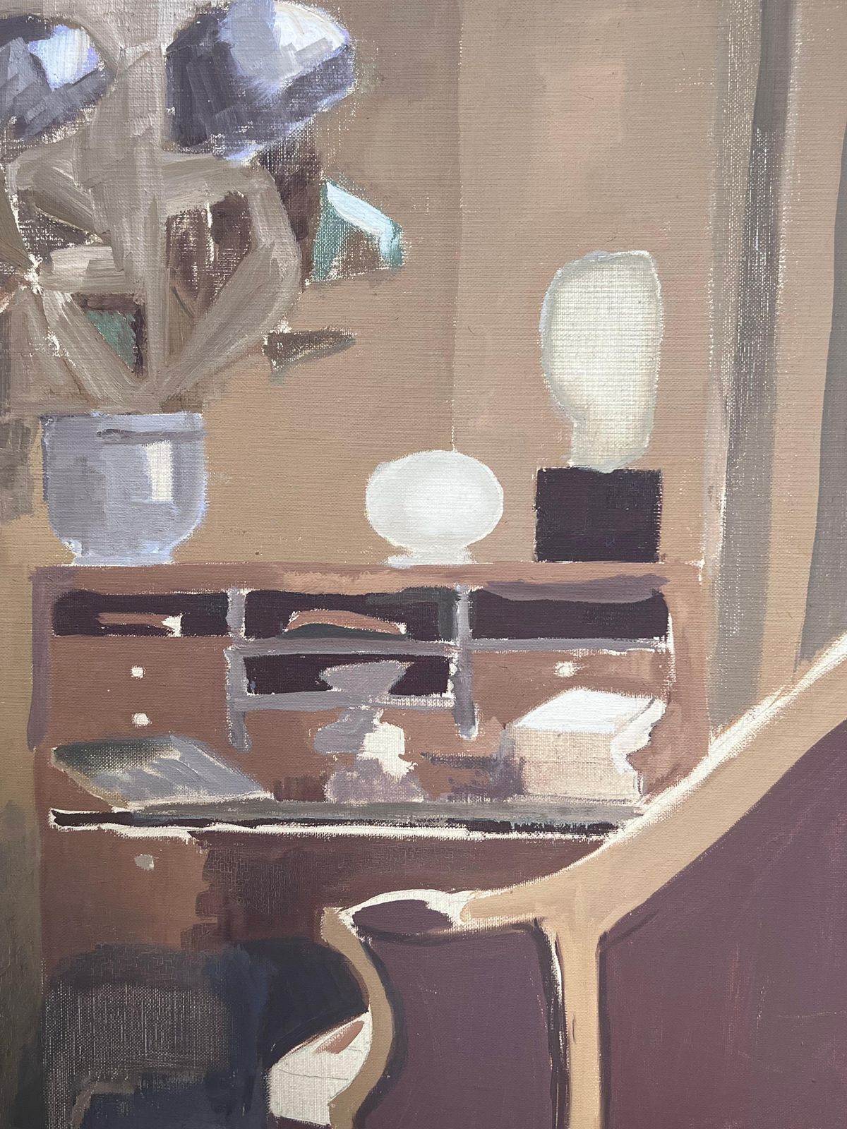 Laure Noetzin Azam (French 1929 2024)20th Century French Modernist Oil Painting Interior Salon Bureau Desk & Chair photo vinterior