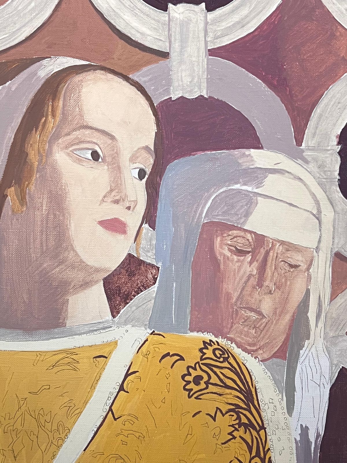 Laure Noetzin Azam (French 1929 2024)fine 20th Century French Modernist Oil Painting Young & Old Nuns Portraits photo Art