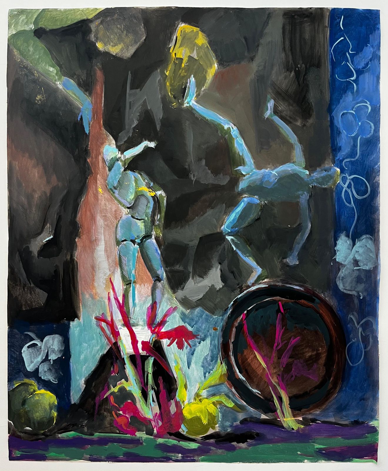 Guy Nicodstill Life With Artist Mannequin Blue Figures Bowl And Floral Elements Modernist photo furniture