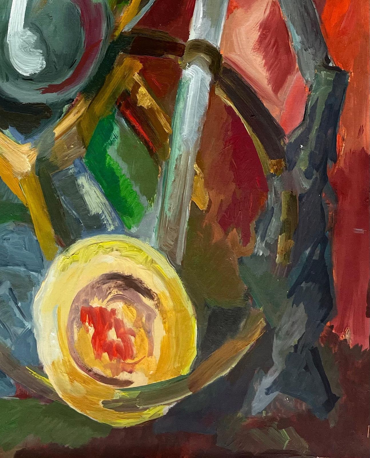 Guy Nicod Abstract Still Life With Plates Bowls And Chair French Modernist Gouache photo for sale