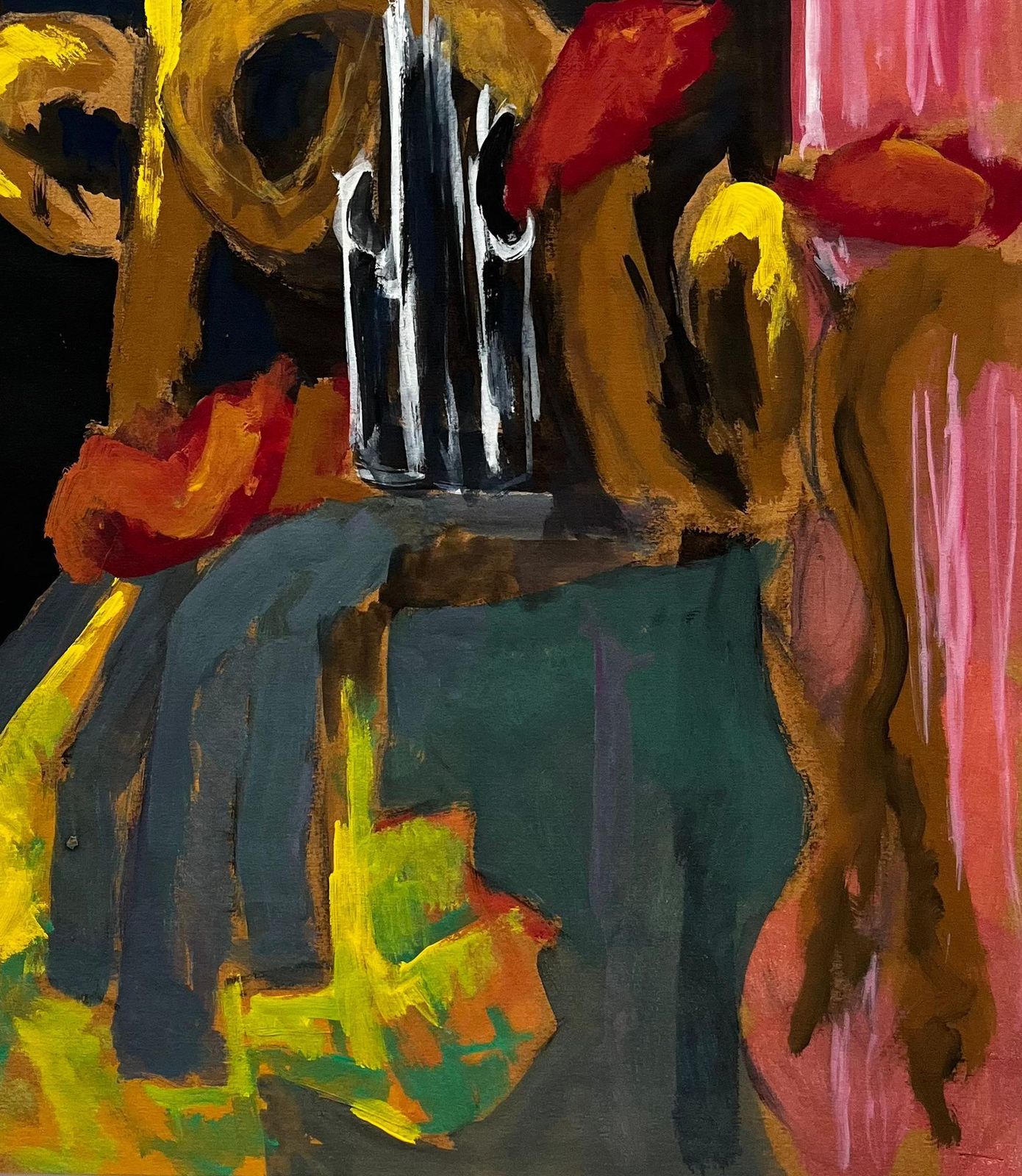Guy Nicod Abstract Still Life With Brass Musical Instruments Modernist Gouache photo for sale