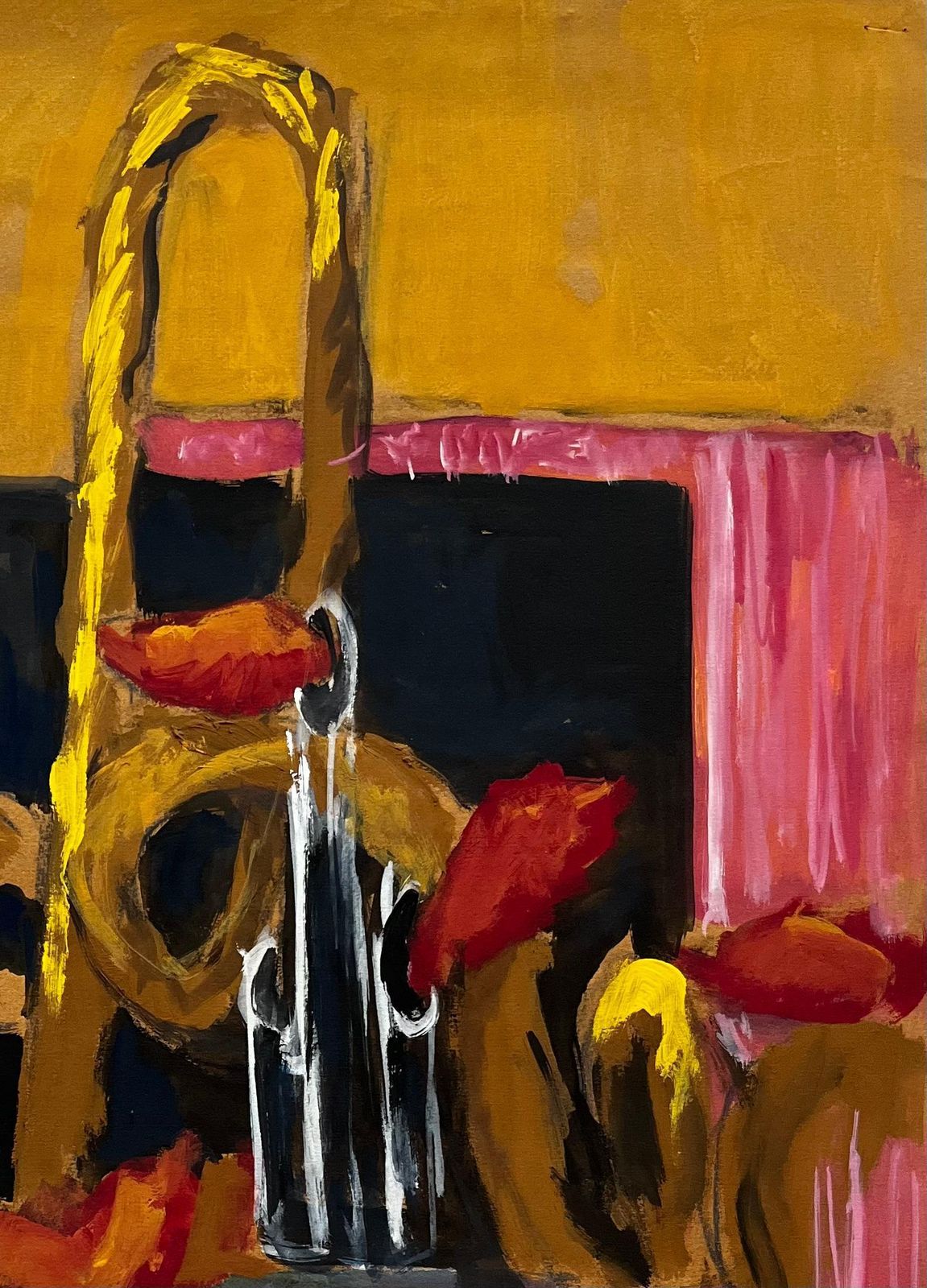 Guy Nicod Abstract Still Life With Brass Musical Instruments Modernist Gouache photo vinterior