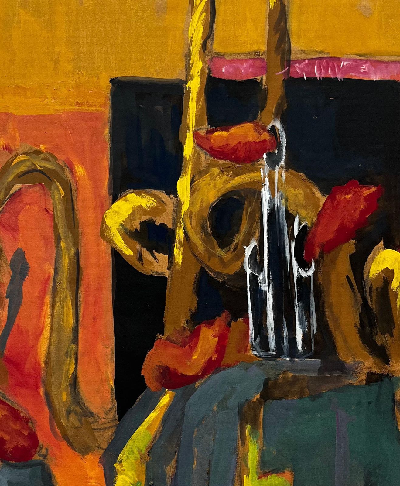 Guy Nicod Abstract Still Life With Brass Musical Instruments Modernist Gouache photo buy