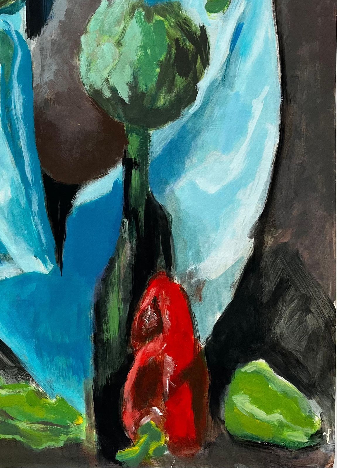 Guy Nicod Artichokes Blue Drapery And Still Life Vegetables Gouache Painting photo for sale