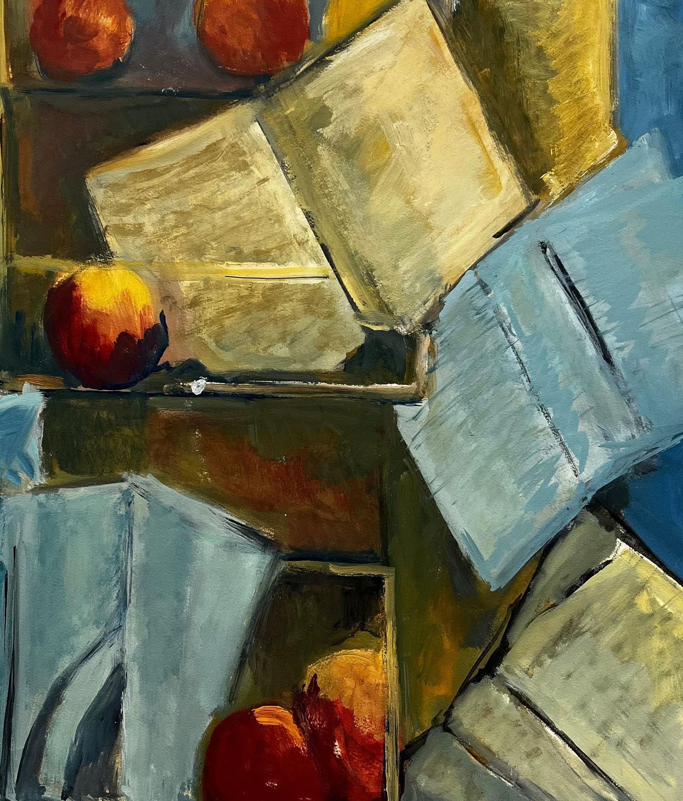 Guy Nicod Abstract Still Life With Books Papers And Apples French Modernist Gouache photo buy