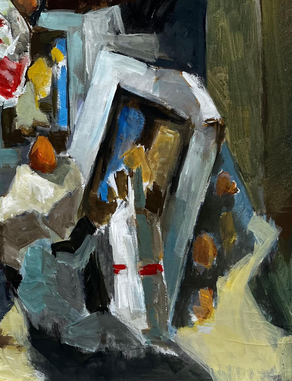 Guy Nicod Abstract Still Life With Bottles Nuts And Frames French Modernist Gouache photo 484.0