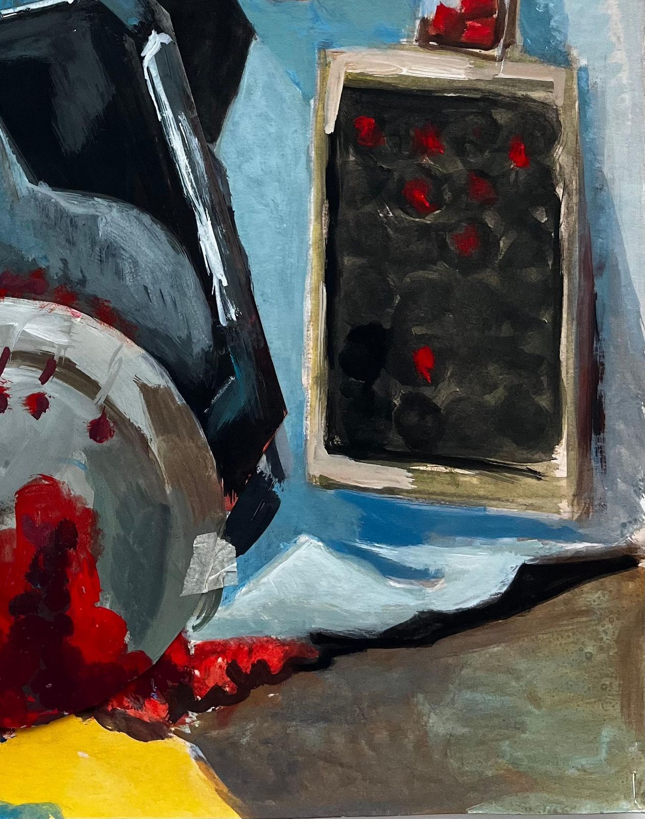 Guy Nicod Abstract Still Life With Cherries Silver Trays And Berry Containers Gouache photo 535.0