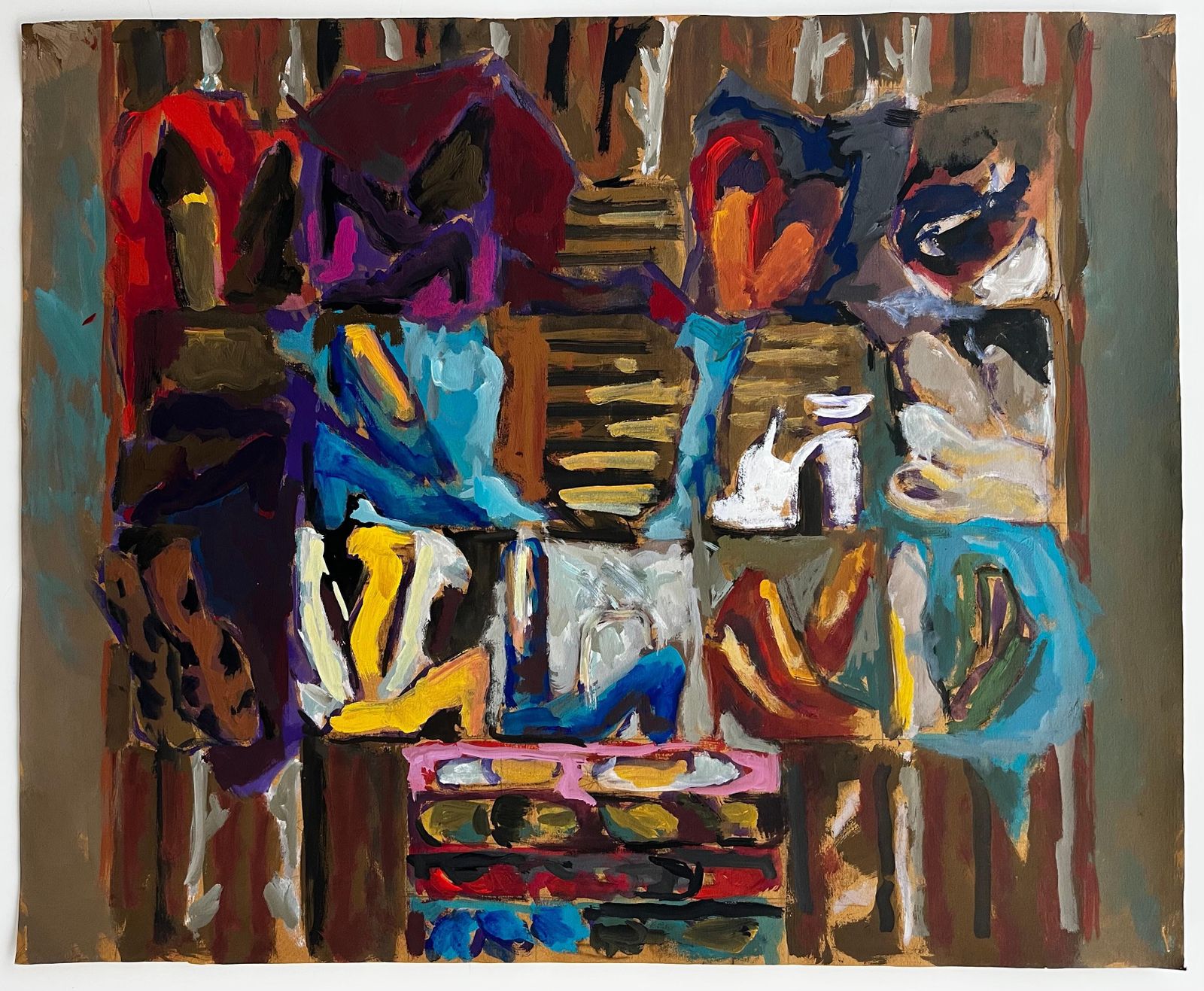 Guy Nicod Abstract Interior With Womens Shoes Colourful French Modernist Gouache Painting photo furniture