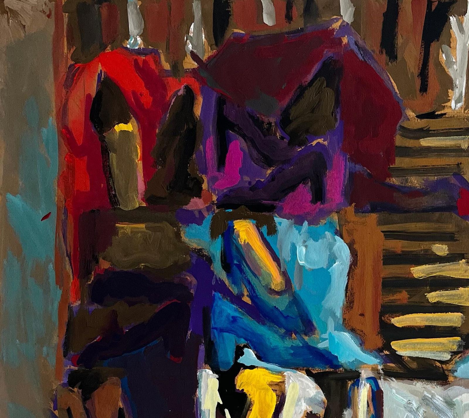 Guy Nicod Abstract Interior With Womens Shoes Colourful French Modernist Gouache Painting photo for sale