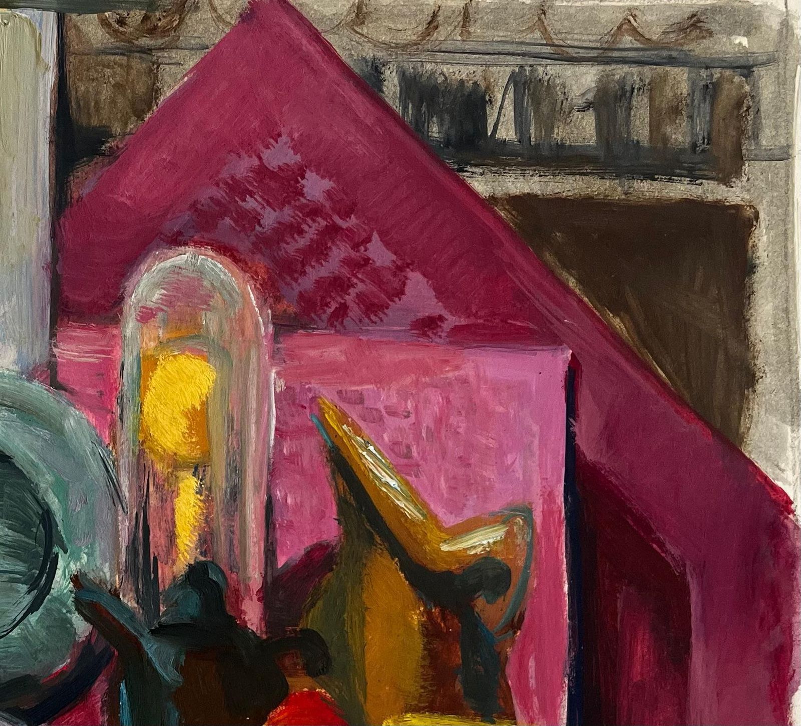 Guy Nicod Abstract Still Life With Flowers Lemons Jug Cup And Cloche Modernist Gouache photo Art