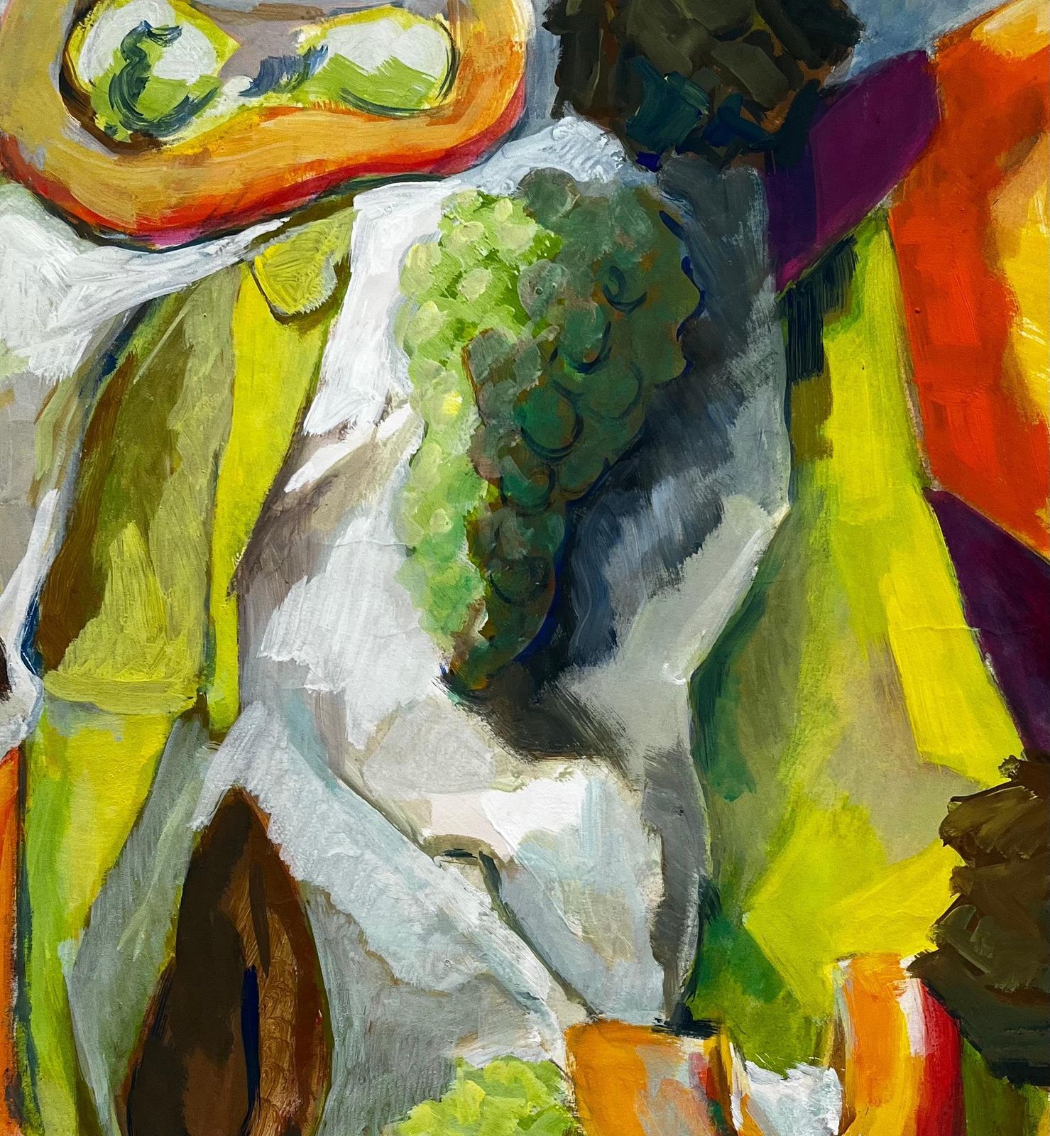 Guy Nicod Abstract Still Life With Fruit Grapes Pears And Melon French Modernist Gouache photo buy