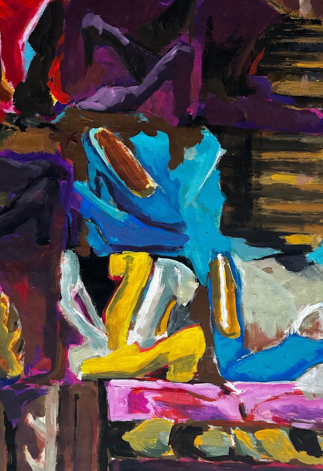 Guy Nicod Abstract Interior With Womens Shoes Colourful French Modernist Gouache photo buy