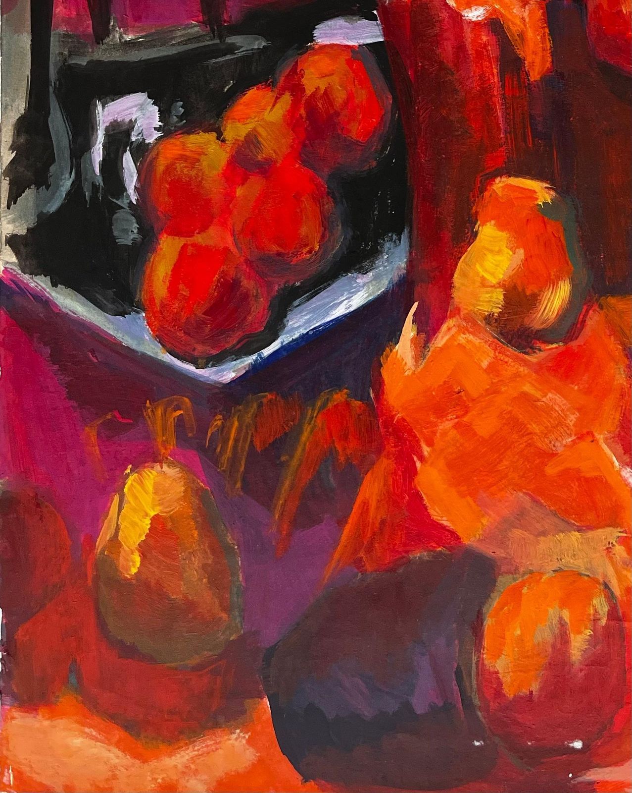 Guy Nicod Abstract Still Life With Pears Apples And Oranges Modernist Gouache photo vinterior
