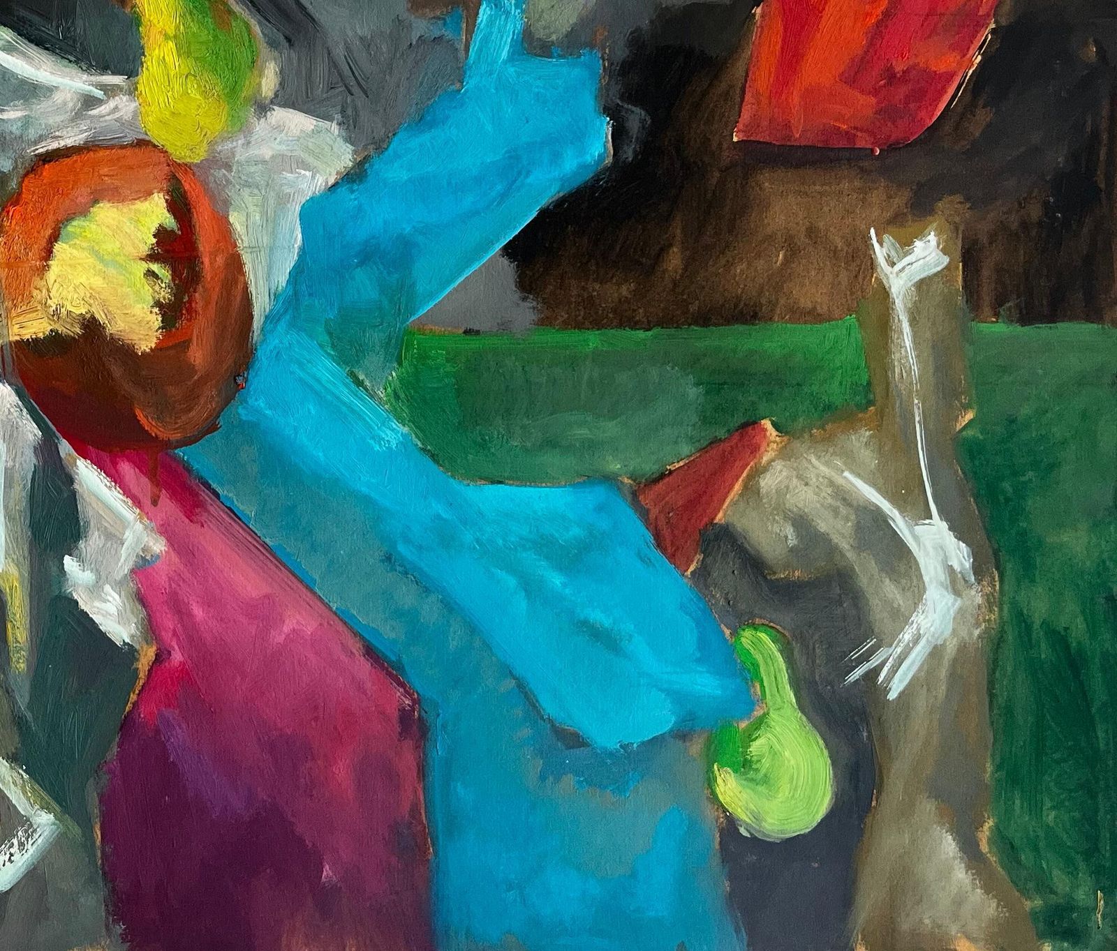 Guy Nicod Abstract Red Flowers With Fruit And Draped Fabrics Modernist Gouache photo 631.0