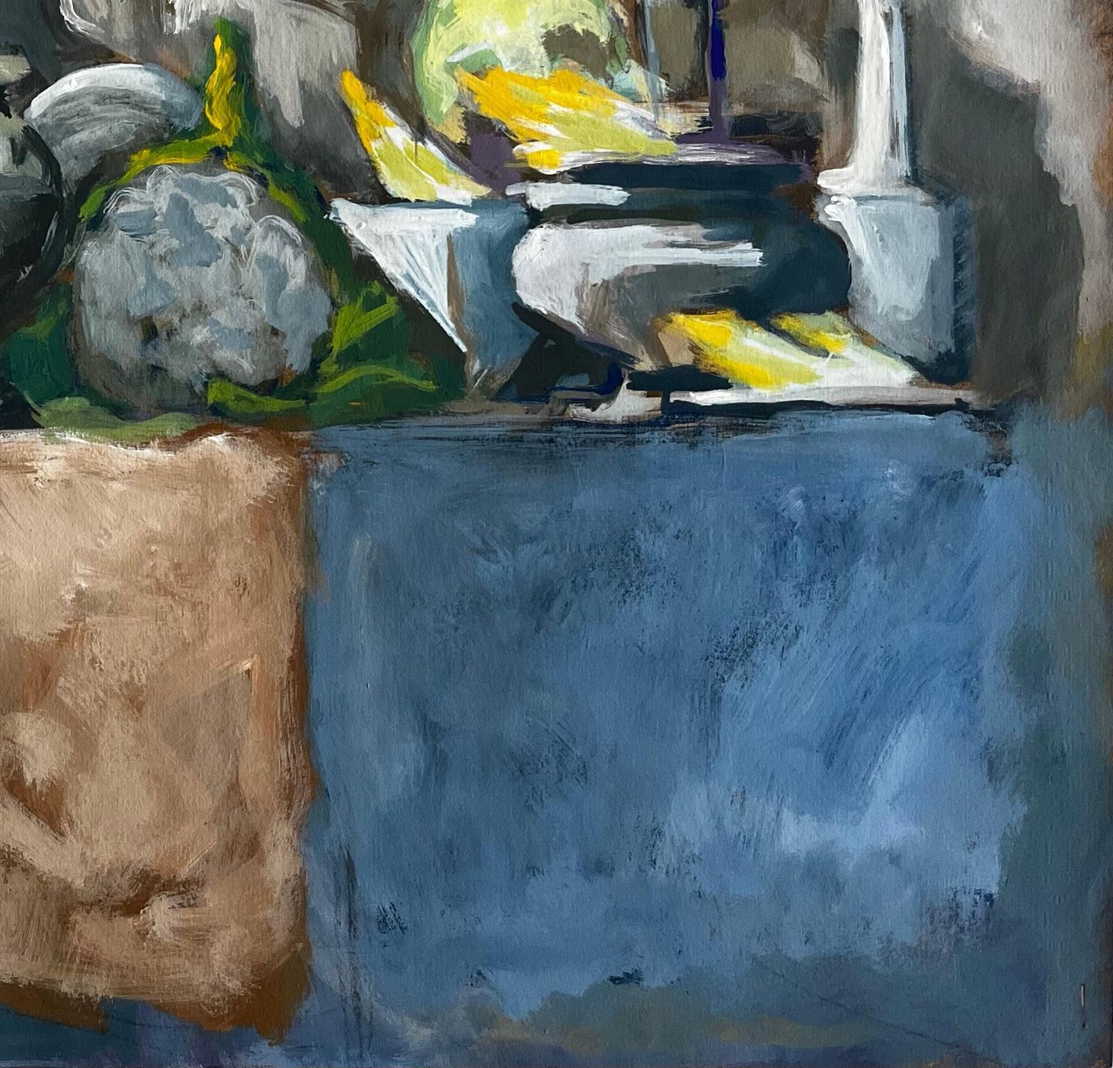 Guy Nicod Abstract Still Life With Plates Bowls And Kitchen Utensils Modernist Gouache photo vinterior