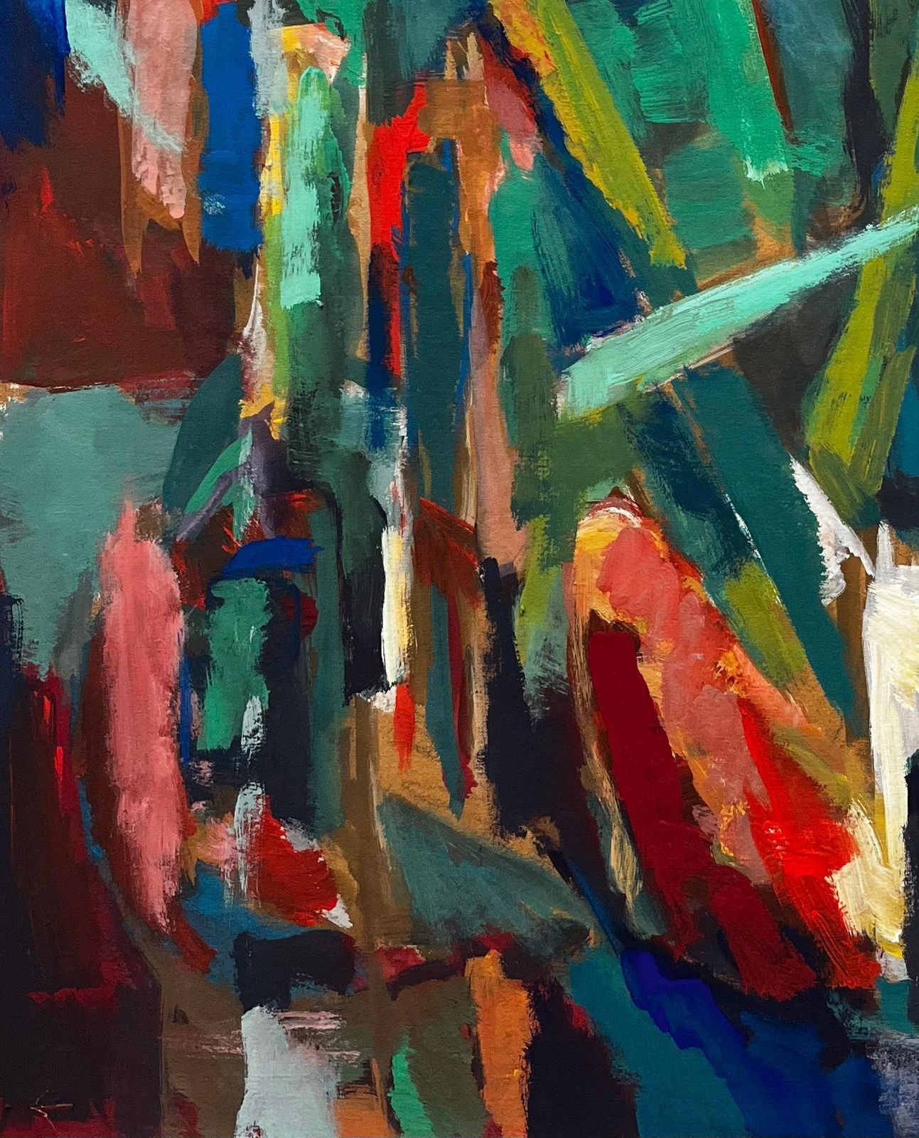 Guy Nicod Abstract Red Flowers And Bottles Still Life French Modernist Gouache photo vinterior