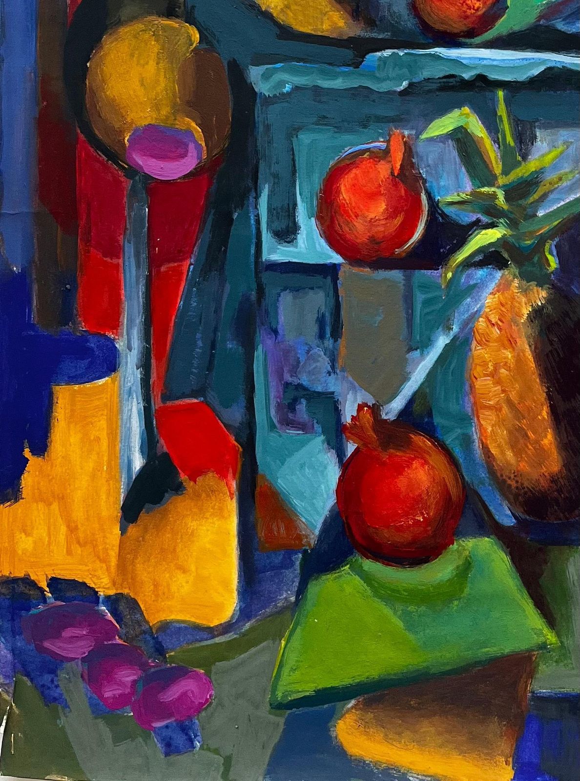 Guy Nicod Pineapple Pomegranates Fruit Display With Leaves Shelves Modernist Still Life photo vinterior