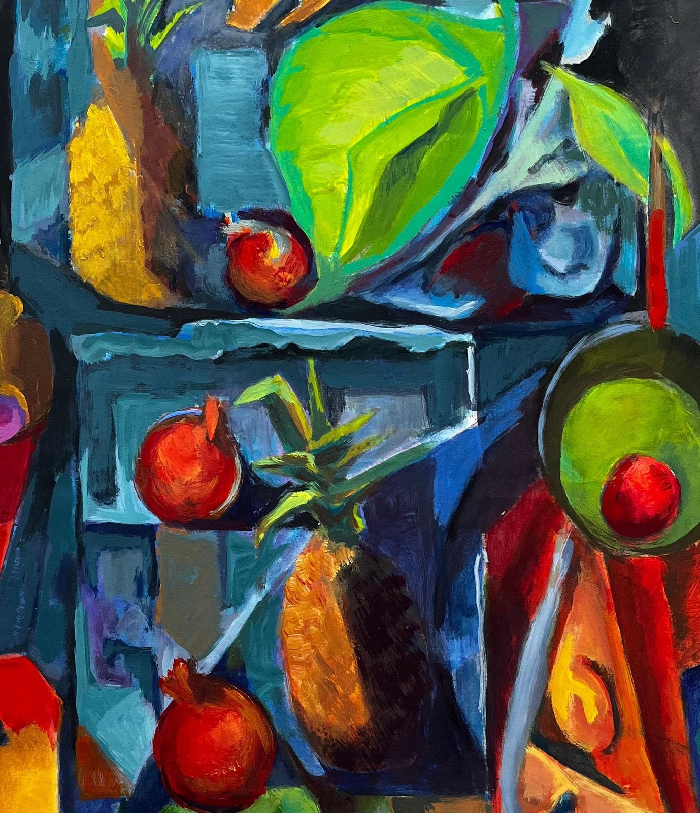 Guy Nicod Pineapple Pomegranates Fruit Display With Leaves Shelves Modernist Still Life photo buy