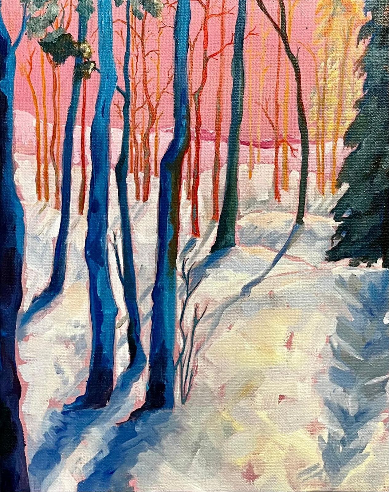 Minty Ramseykuusamo Finland Winter Forest Sunset Landscape Original Contemporary Oil2024 photo Art