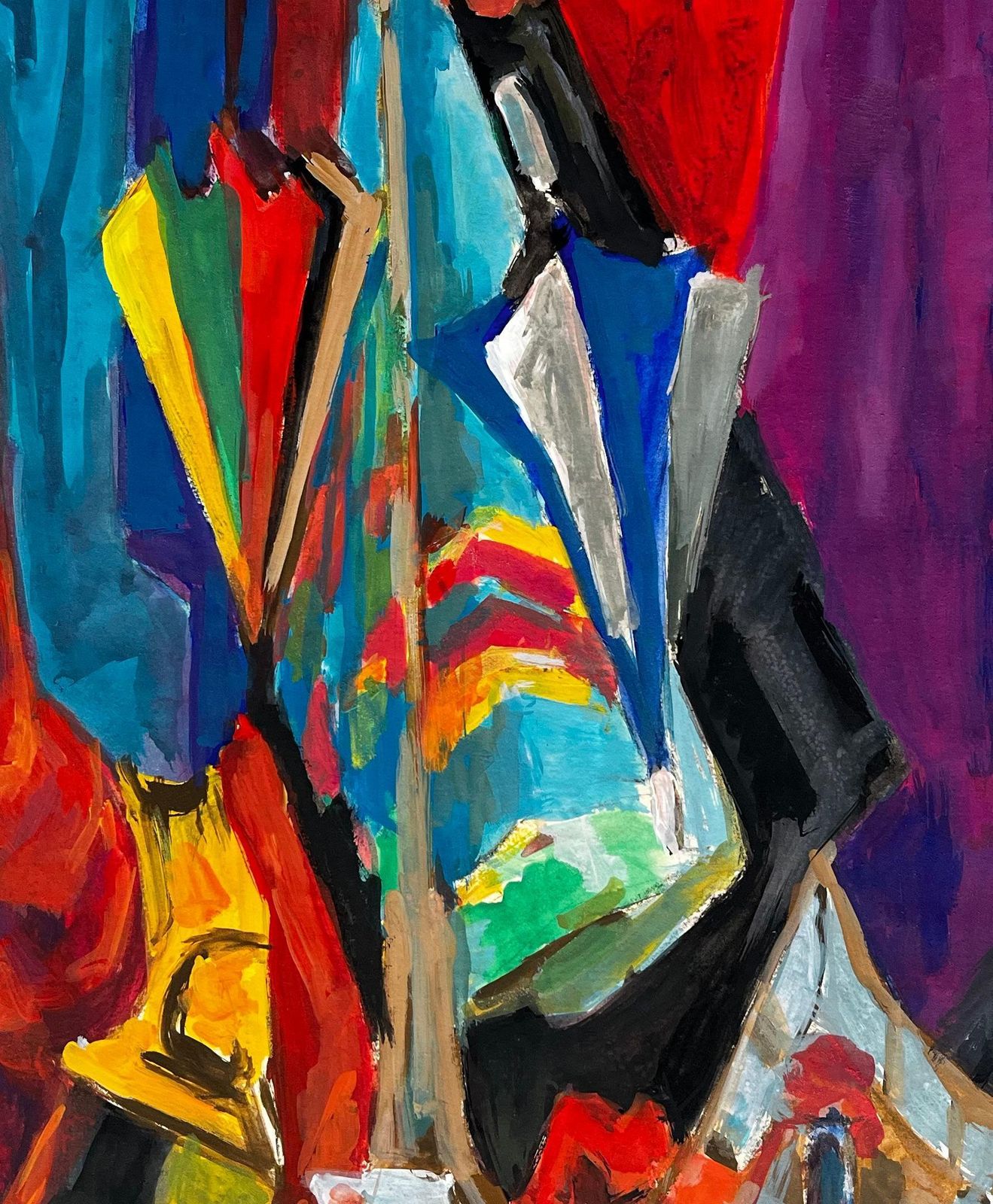 Guy Nicod Hat Stand With Colourful Umbrellas Draped Fabrics And Jugs Modernist Still Life photo buy