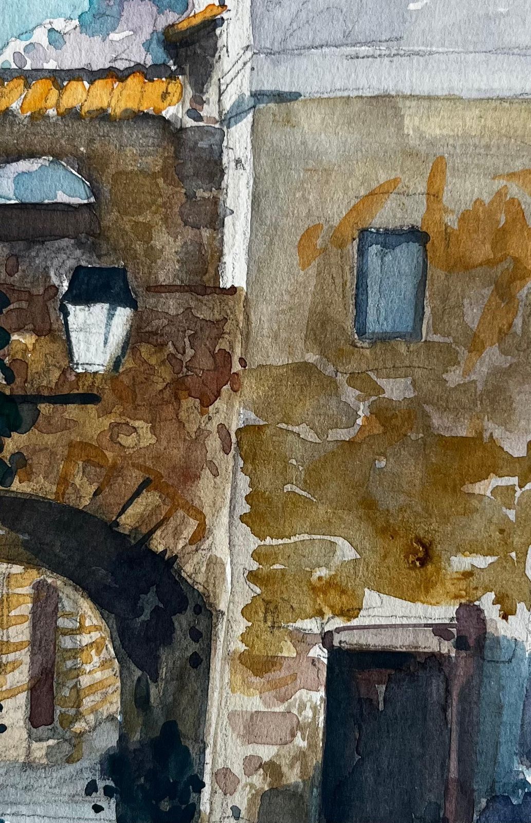 Pierre Neveumediterranean Archway Alley Sunlit Stone Buildings Watercolor photo buy