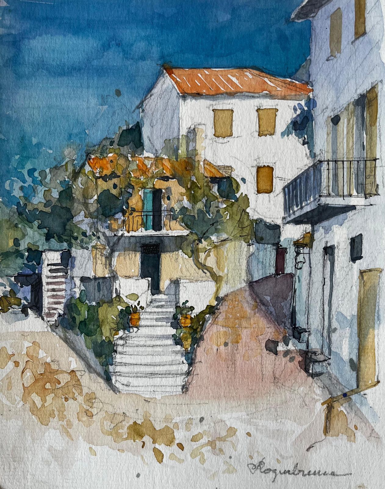 Pierre Neveuroquebrune Cap Martin Mediterranean Houses Terracotta Roofs Sunlit Street