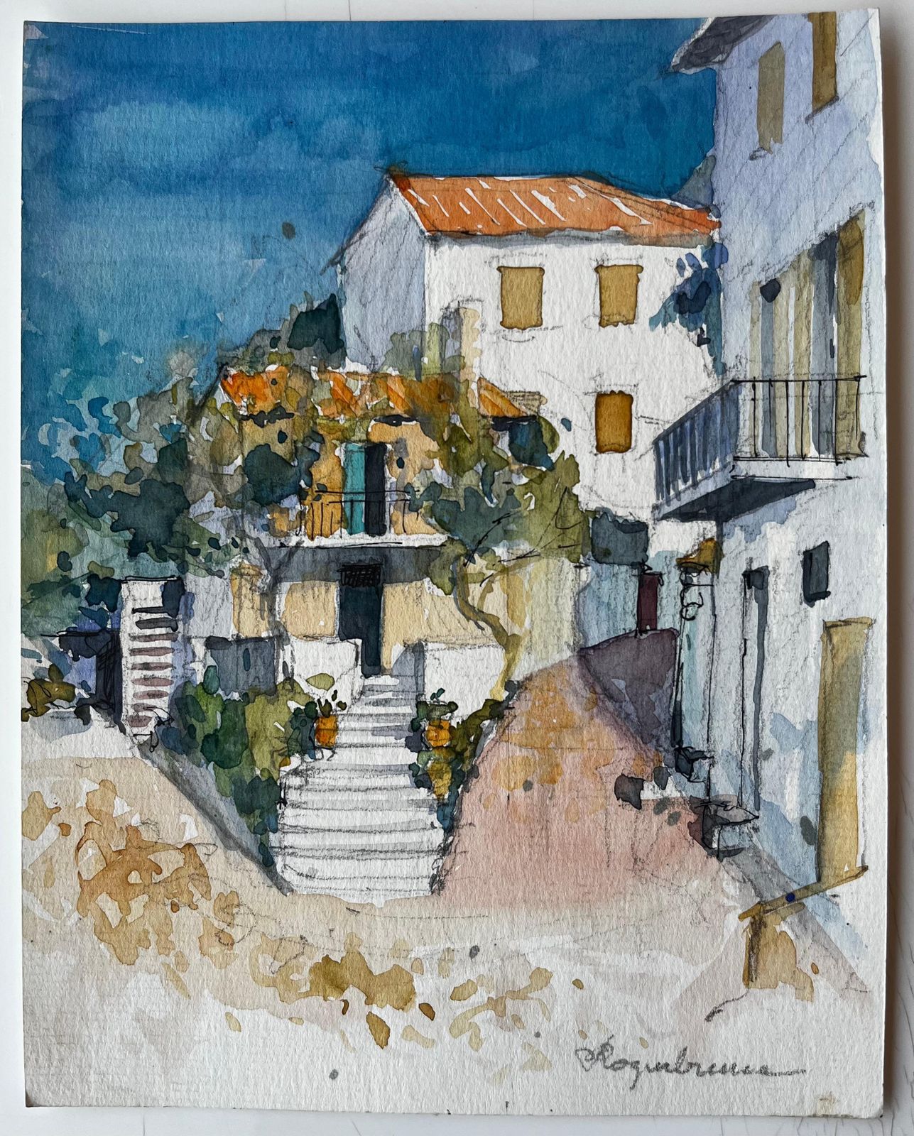 Pierre Neveuroquebrune Cap Martin Mediterranean Houses Terracotta Roofs Sunlit Street photo furniture