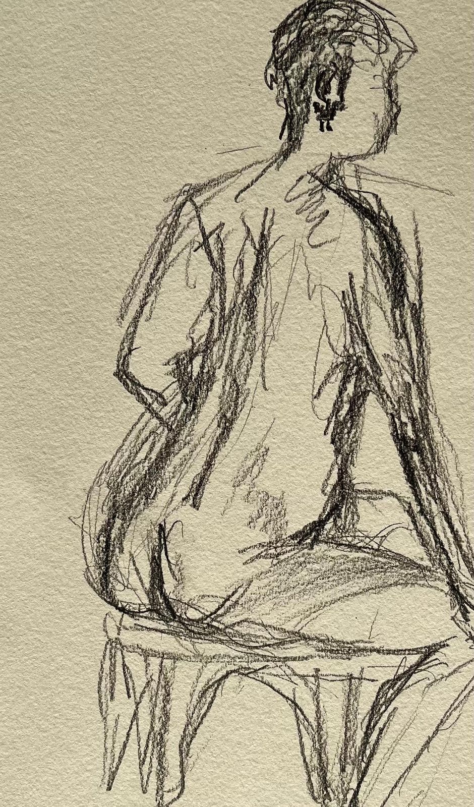 Minty Ramseyseated Back View Nude Female Figure Drawing Expressive Gestural Pencil Study2025 photo buy