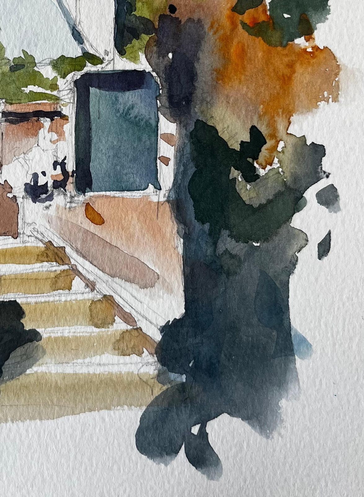 Pierre Neveufrench Village House Steps Garden Path And Hillside Landscape Watercolor photo 464.0