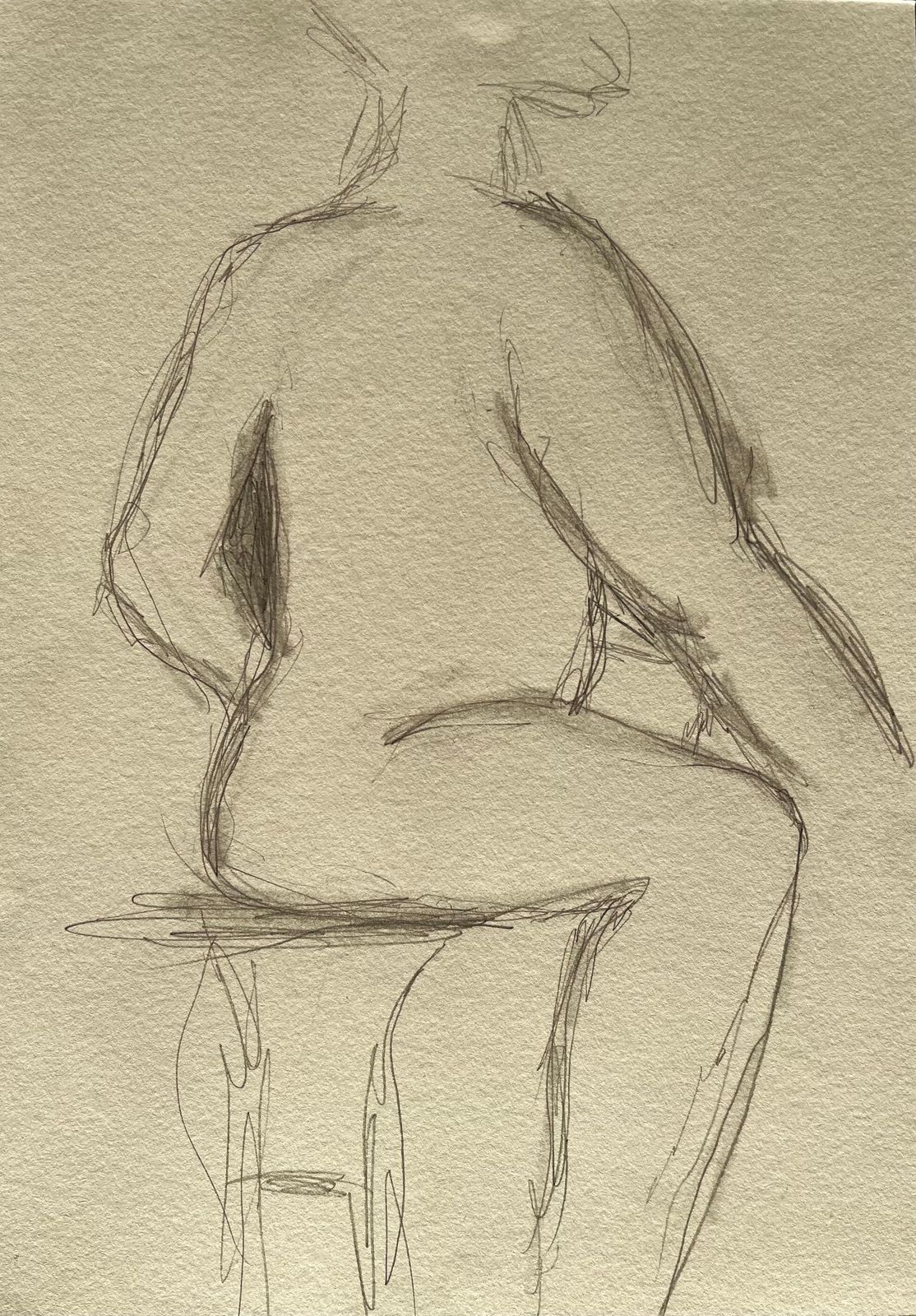 Minty Ramseyseated Back View Nude Female Figure Minimalist Pencil Contemporary Life Drawing2025