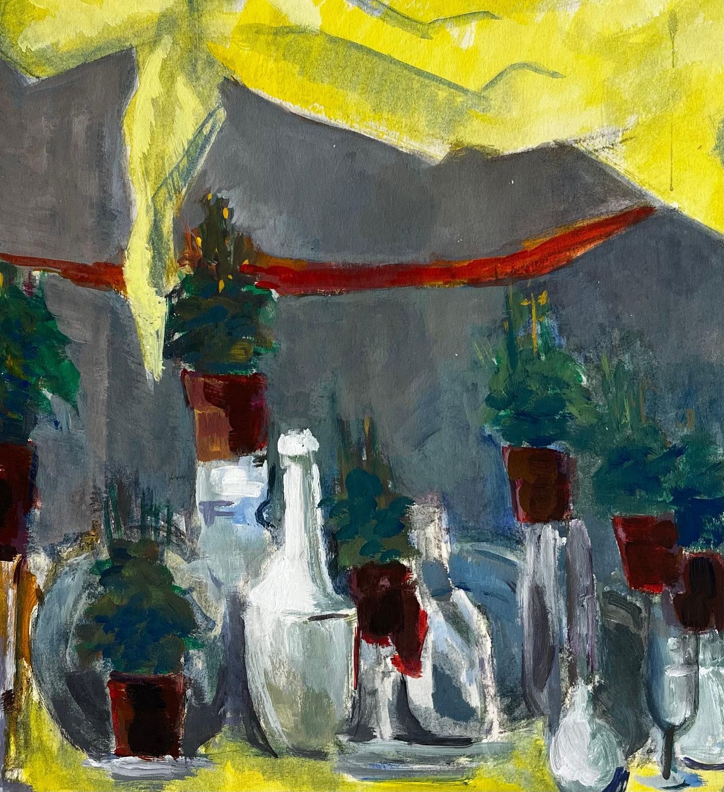 Guy Nicodyellow Draped Cloth Bottles Glassware And Potted Plants Modernist Still Life photo buy