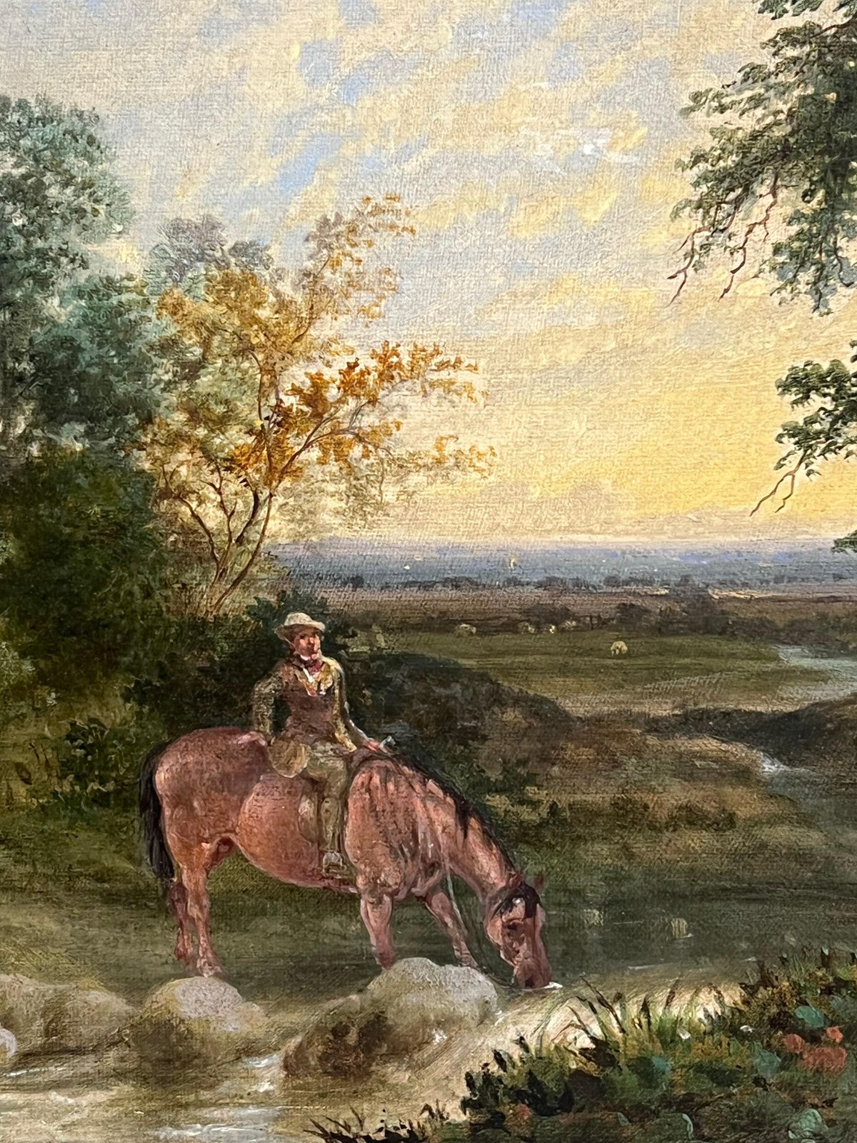 English School (19th Century)victorian English Oil Painting Horse & Rider In Rural Landscape With River photo vinterior