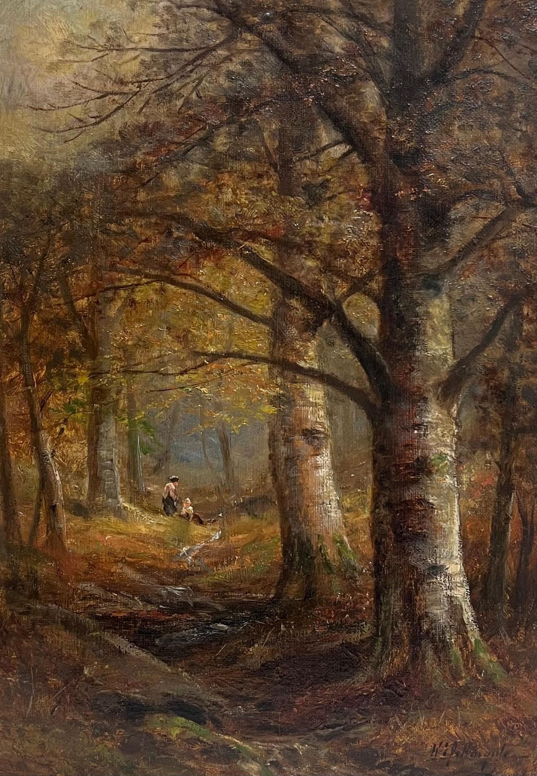W Pettingale (19th Century)signed Victorian Oil Painting Gathering Firewood Autumn Woodland Pathway photo furniture