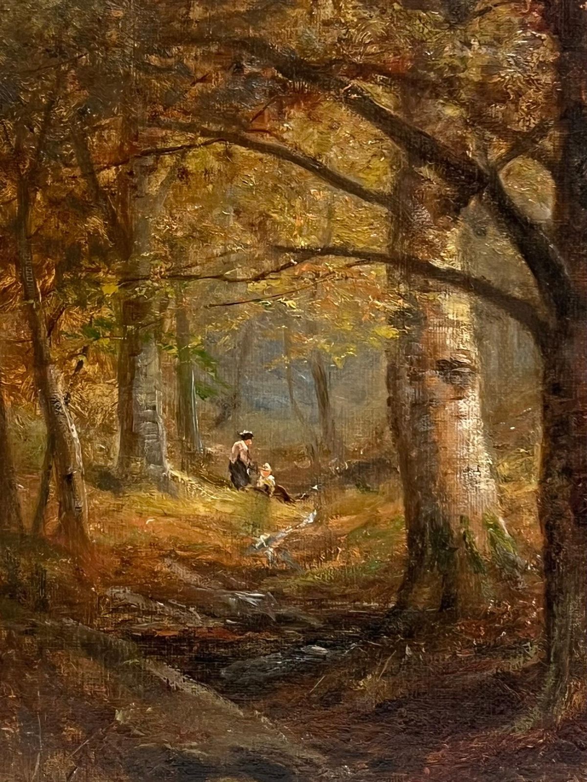 W Pettingale (19th Century)signed Victorian Oil Painting Gathering Firewood Autumn Woodland Pathway photo vintage