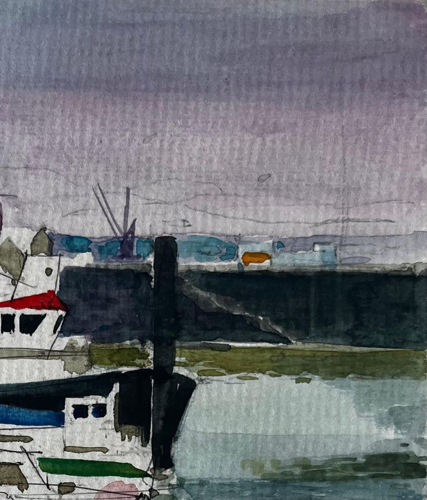 Pierre Neveuharbour Boats Quayside Reflections Dieppe Watercolour photo Art