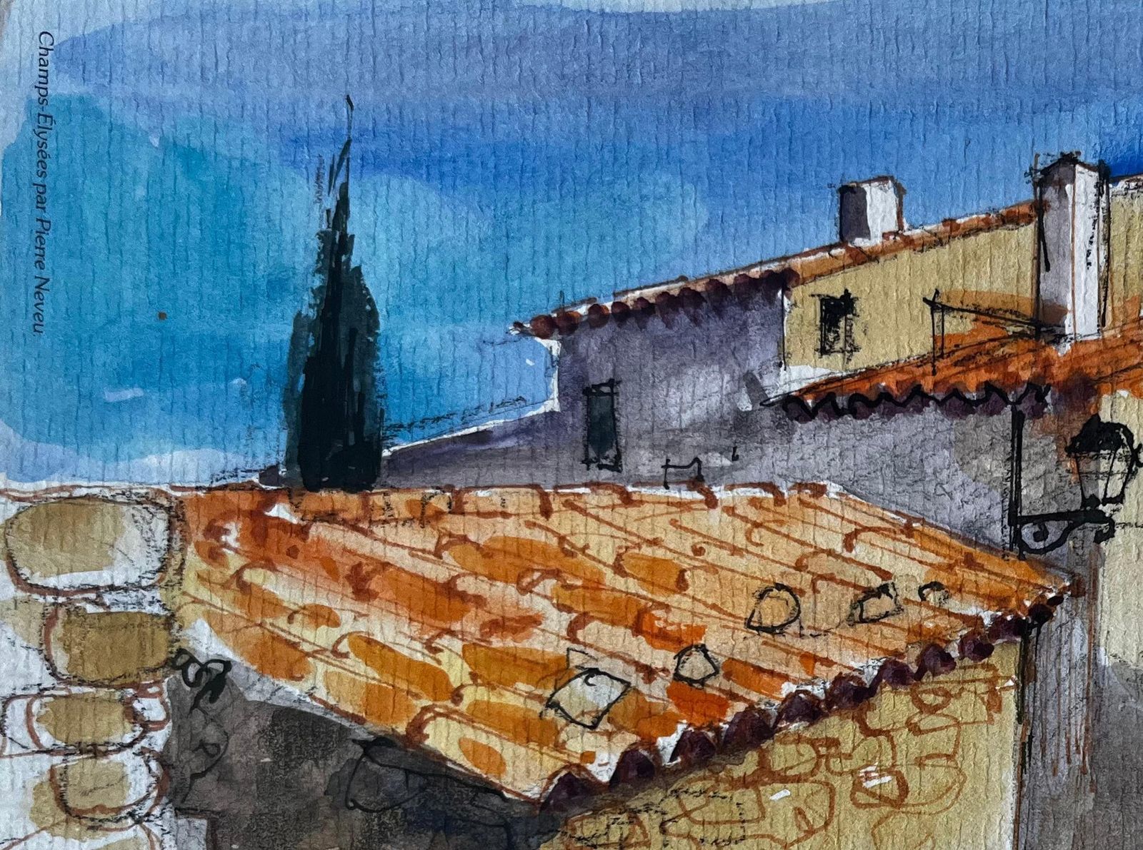 Pierre Neveuprovençal Village Street Sunlit Houses Terracotta Roofs French Hilltown Scene photo vinterior