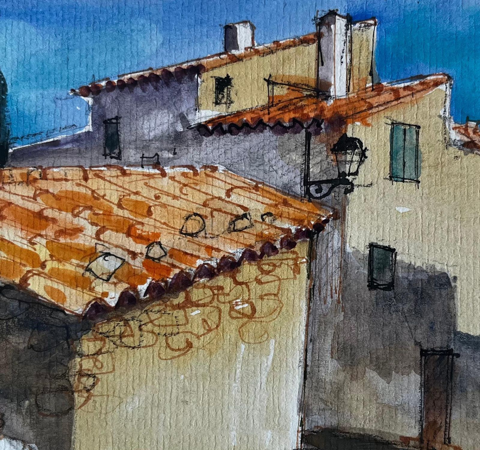 Pierre Neveuprovençal Village Street Sunlit Houses Terracotta Roofs French Hilltown Scene photo buy