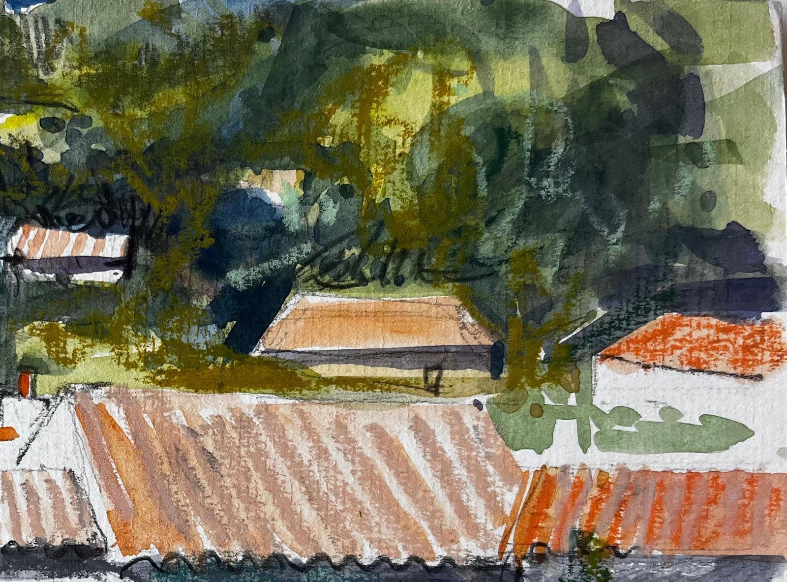 Pierre Neveucucuron Provence Rooftops Terracotta Tiles Village Houses Trees Landscape photo Art
