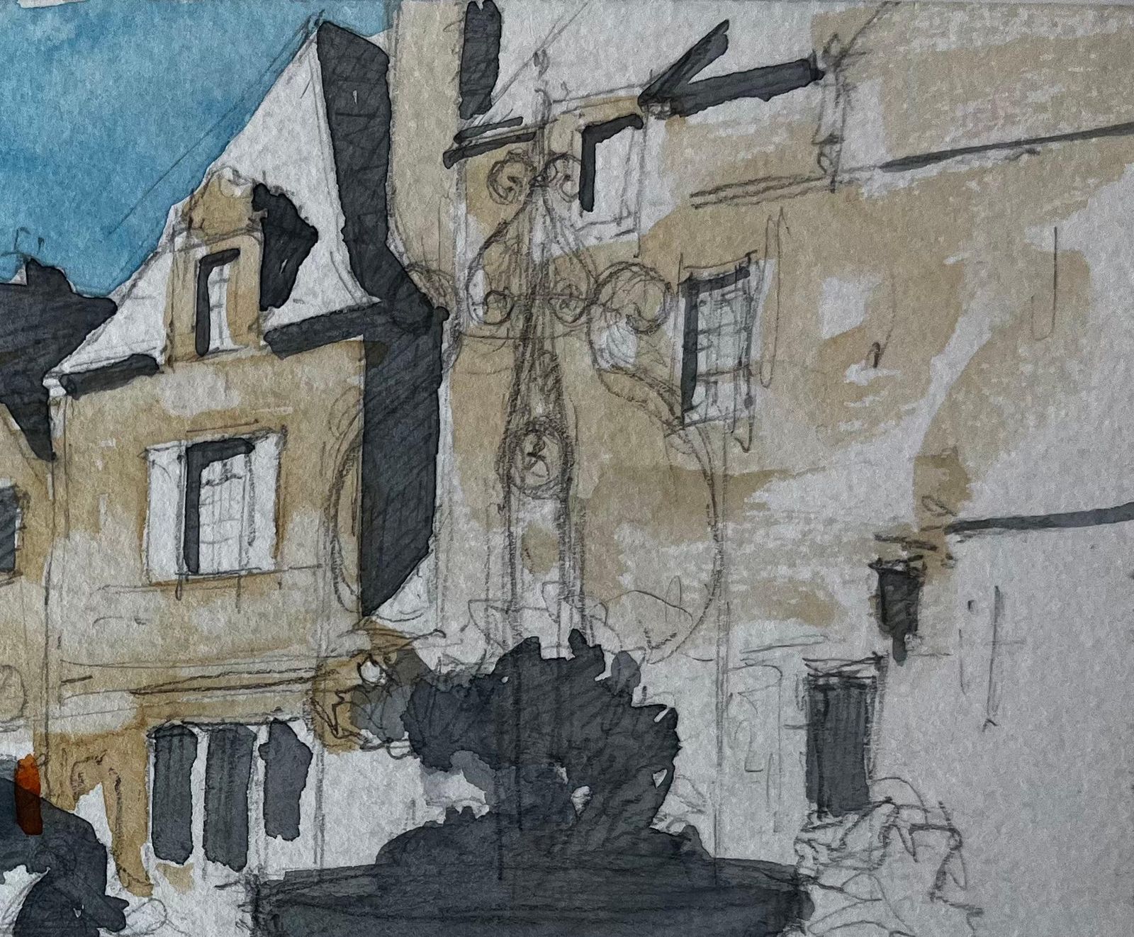 Pierre Neveurochefort En Terre Brittany Village Square Stone Fountain French Street Scene photo for sale