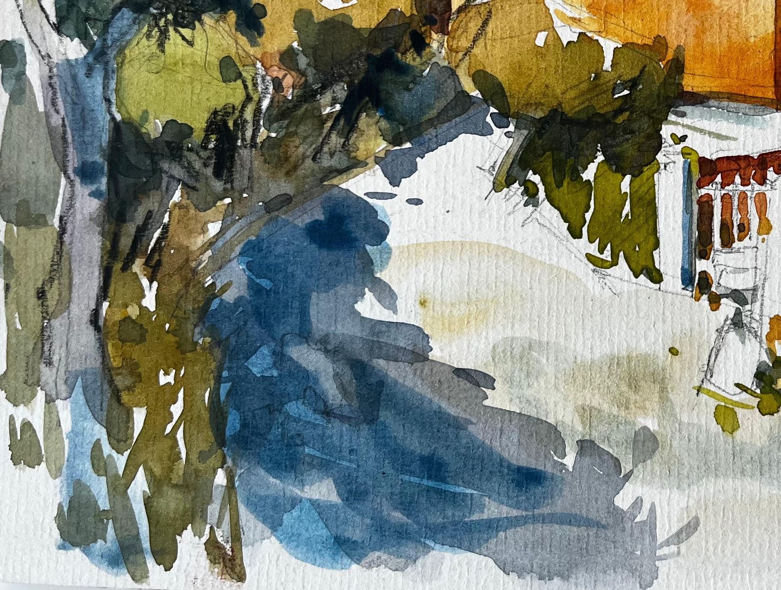 Pierre Neveuprovence Chapel Sunlit Church Pathway Cypress Trees French Landscape Watercolor photo Art