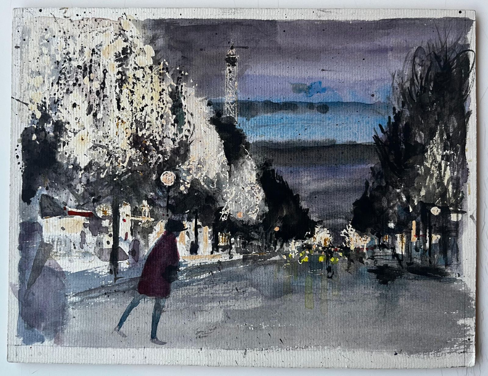 Pierre Neveuparis Eiffel Tower Night Street Scene Figures Winter Trees City Lights photo furniture