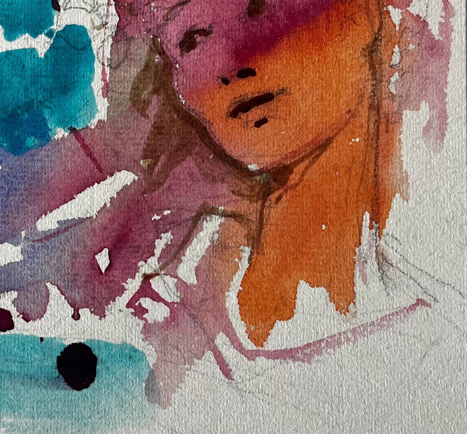 Pierre Neveuabstract Female Portrait Study Expressionist Watercolour Gouache Figure Painting photo Art