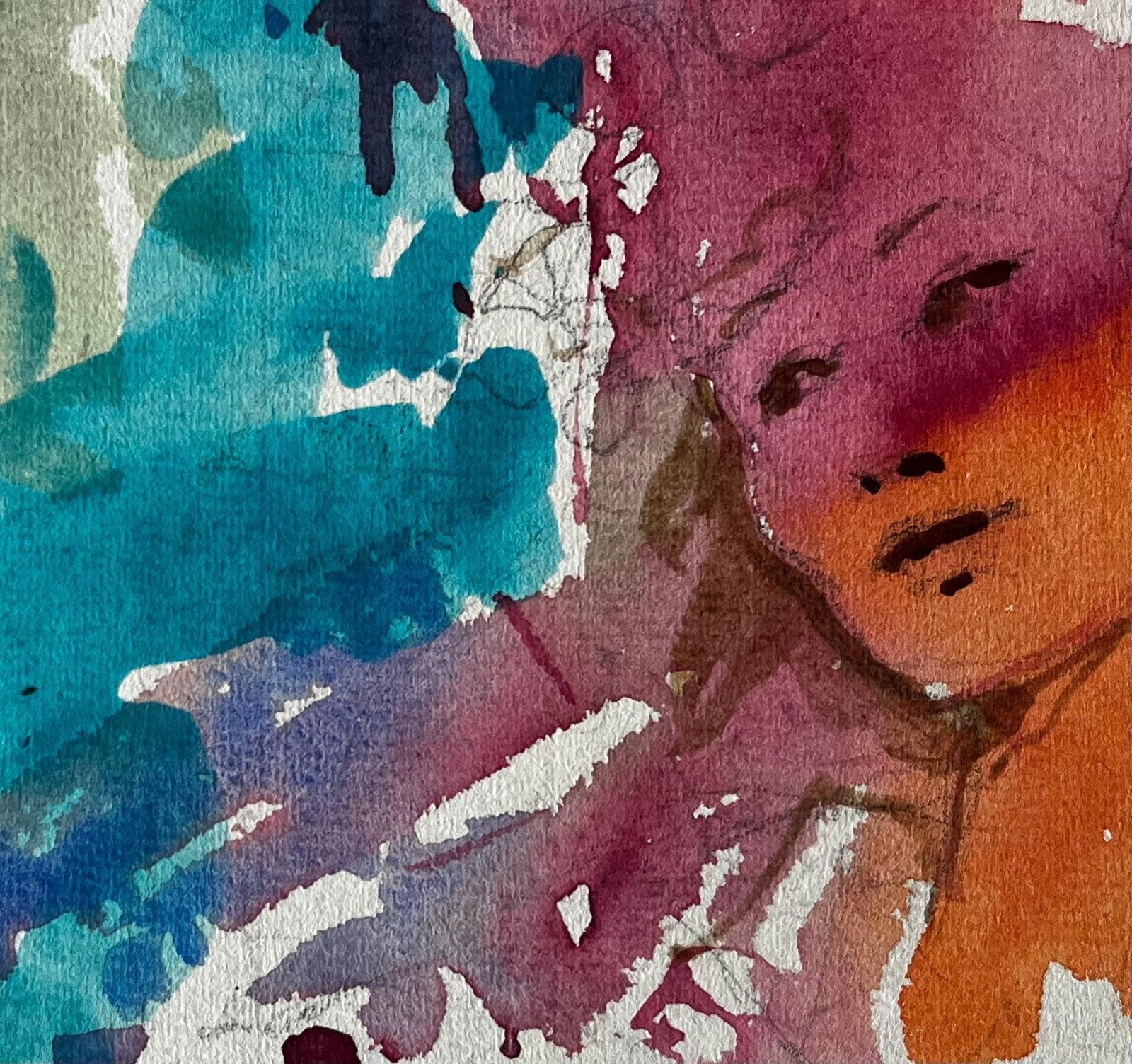 Pierre Neveuabstract Female Portrait Study Expressionist Watercolour Gouache Figure Painting photo buy